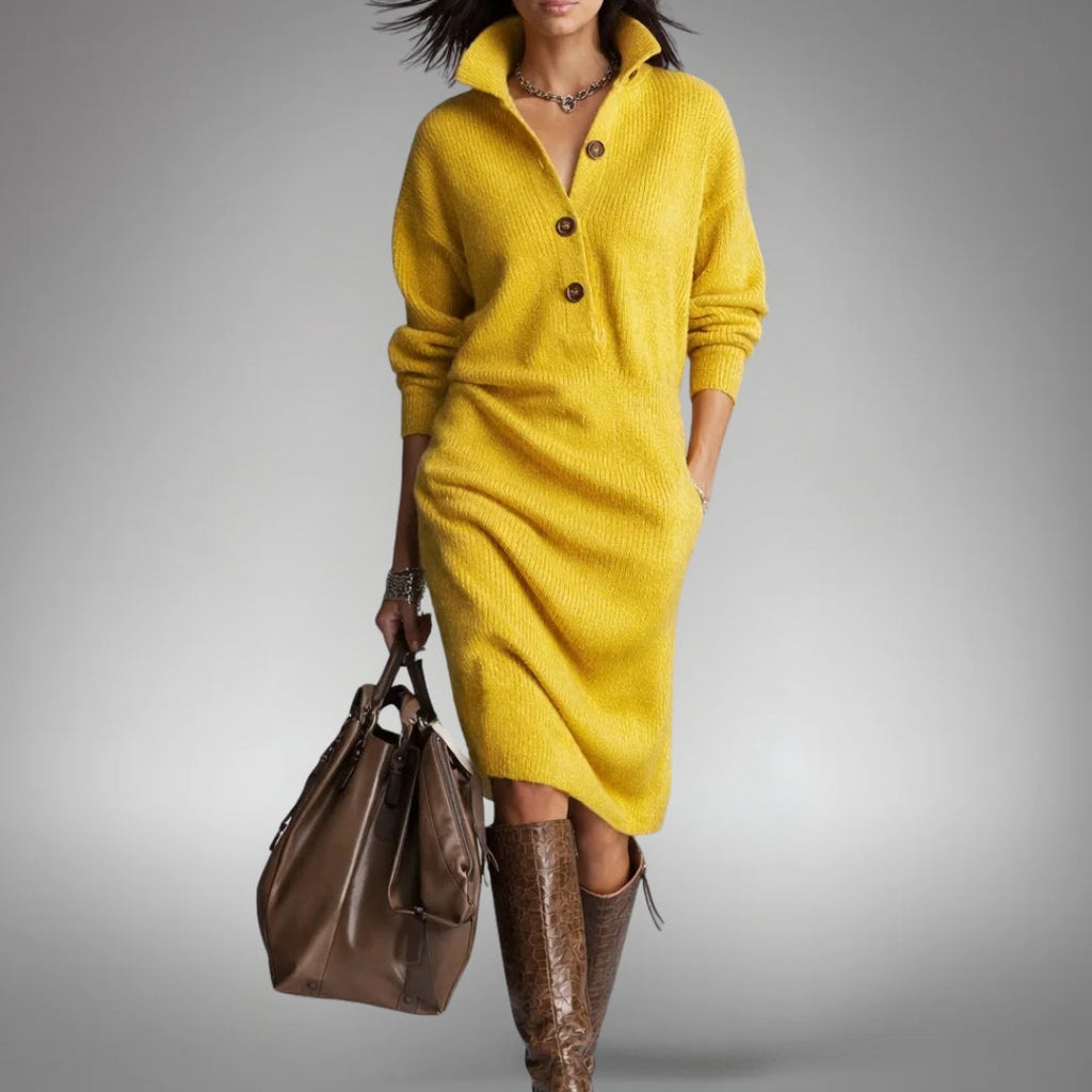 Kleid Damen mit Stehkragen und Knopfleiste - 10 - Jasminaboutique.com
