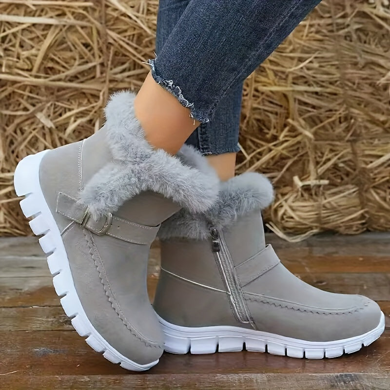Winter Boots Damen mit Fellkragen und praktischem Reißverschluss - 2 - Jasminaboutique.com