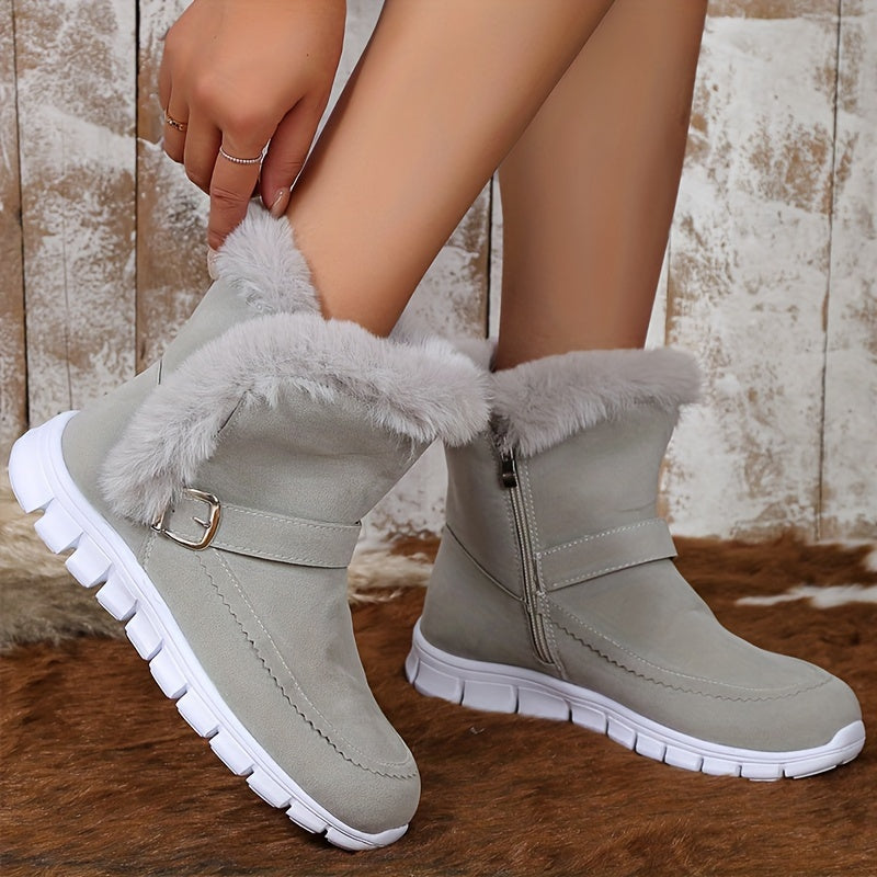 Winter Boots Damen mit Fellkragen und praktischem Reißverschluss - 5 - Jasminaboutique.com