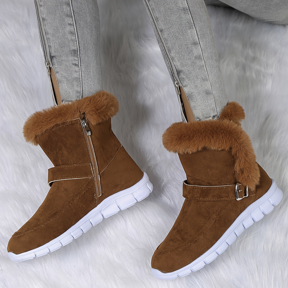 Winter Boots Damen mit Fellkragen und praktischem Reißverschluss - 6 - Jasminaboutique.com