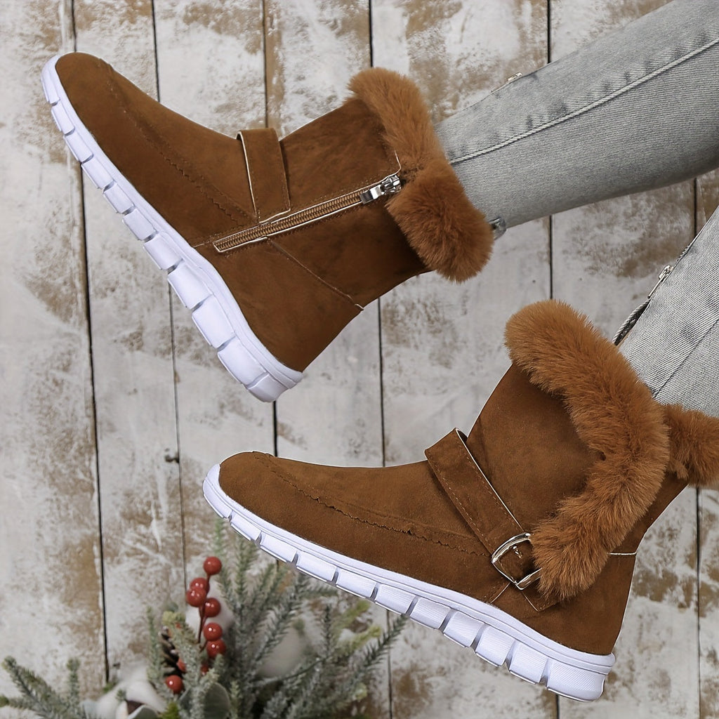 Winter Boots Damen mit Fellkragen und praktischem Reißverschluss - 7 - Jasminaboutique.com