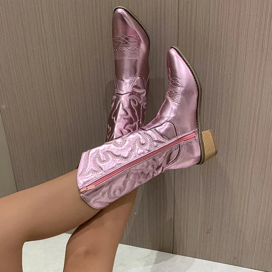 Western-Stil Stiefel Damen mit Reißverschluss und mittlerem Absatz - 2 - Jasminaboutique.com