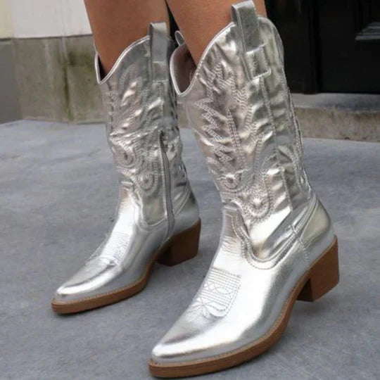 Western-Stil Stiefel Damen mit Reißverschluss und mittlerem Absatz - 7 - Jasminaboutique.com