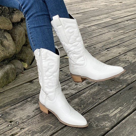 Western-Stil Stiefel Damen mit Reißverschluss und mittlerem Absatz - 9 - Jasminaboutique.com