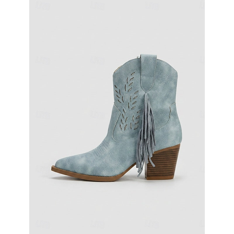 Western Boots Damen mit Blockabsatz und Fransen - 10 - Jasminaboutique.com
