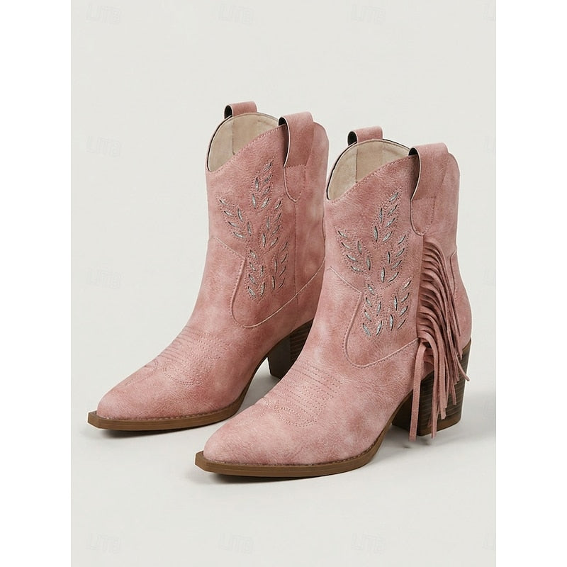 Western Boots Damen mit Blockabsatz und Fransen - 11 - Jasminaboutique.com
