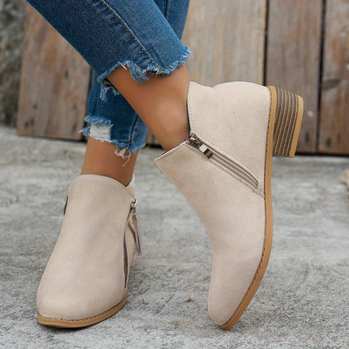 Ankle Boots Damen mit seitlichem Reißverschluss und Blockabsatz - 2 - Jasminaboutique.com