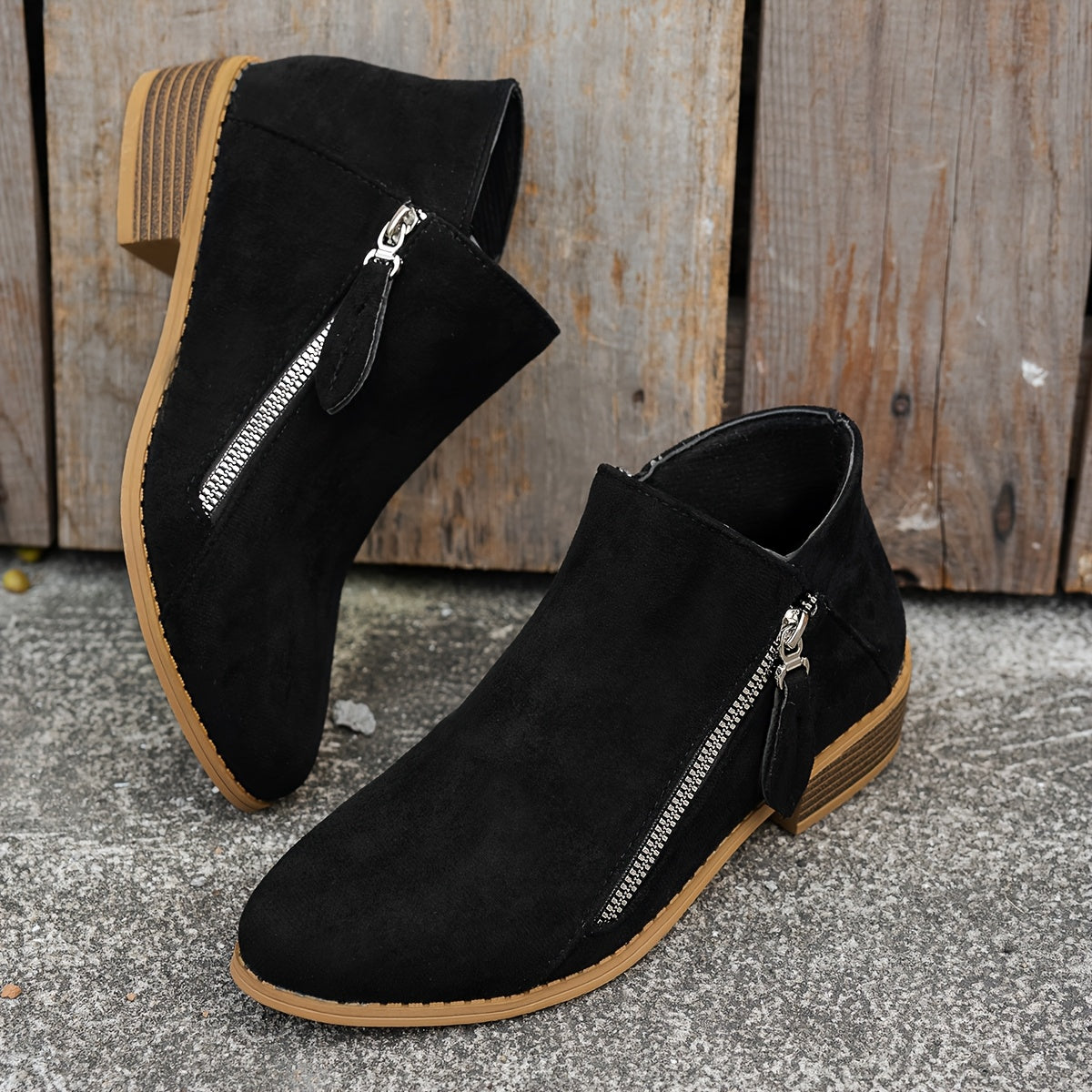Ankle Boots Damen mit seitlichem Reißverschluss und Blockabsatz - 4 - Jasminaboutique.com