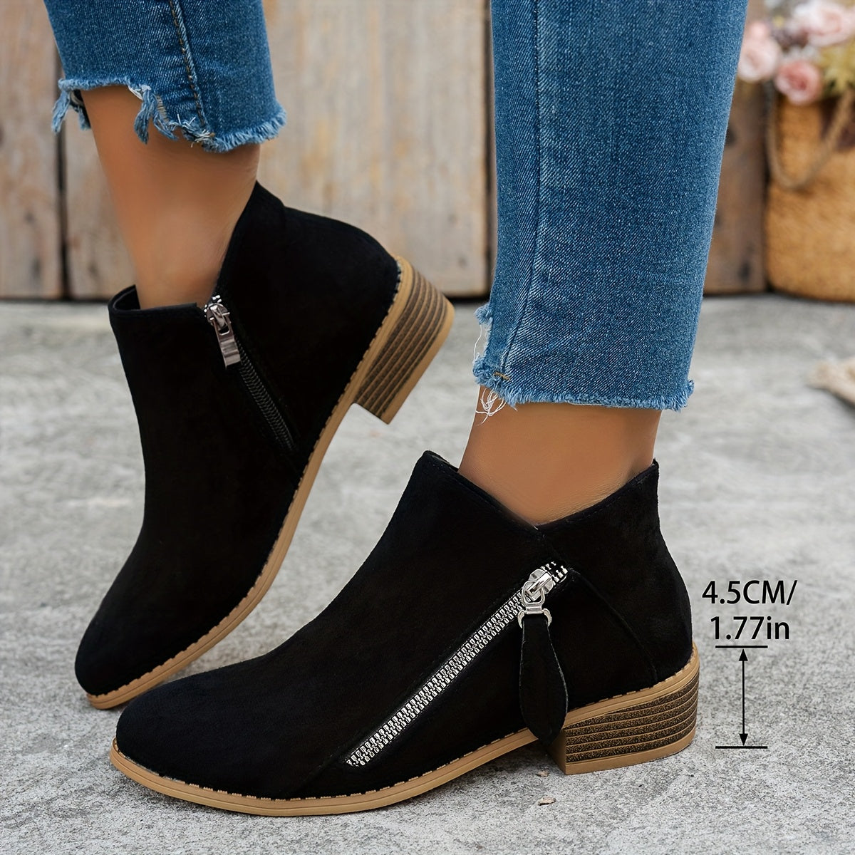 Ankle Boots Damen mit seitlichem Reißverschluss und Blockabsatz - 6 - Jasminaboutique.com