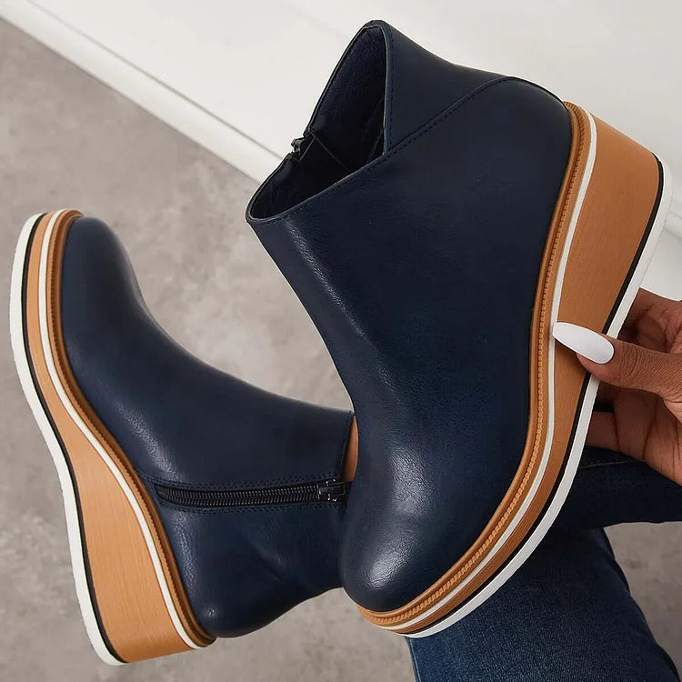 Ankle Boots Damen mit Keilabsatz und Reißverschluss - 1 - Jasminaboutique.com