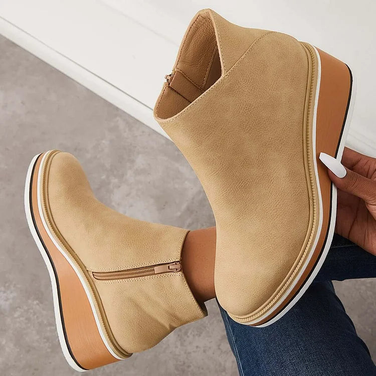 Ankle Boots Damen mit Keilabsatz und Reißverschluss - 2 - Jasminaboutique.com