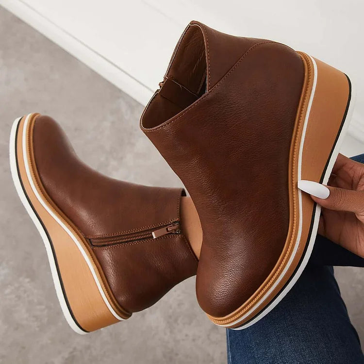 Ankle Boots Damen mit Keilabsatz und Reißverschluss - 3 - Jasminaboutique.com