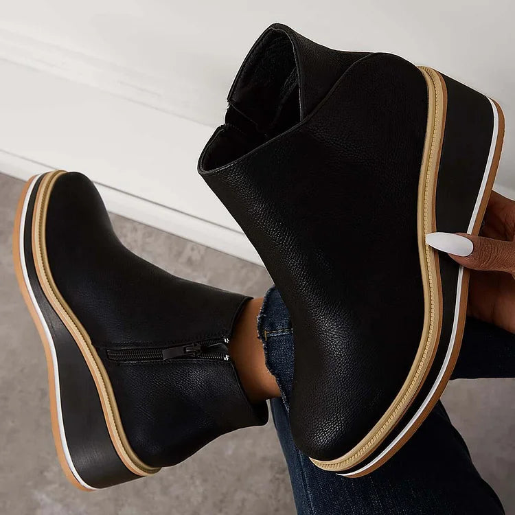 Ankle Boots Damen mit Keilabsatz und Reißverschluss - 4 - Jasminaboutique.com
