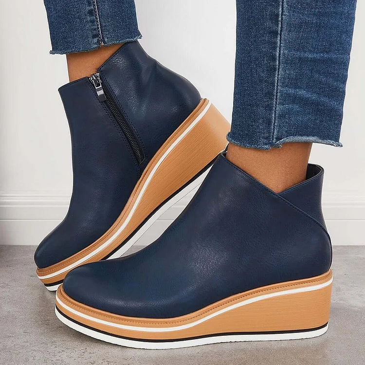 Ankle Boots Damen mit Keilabsatz und Reißverschluss - 5 - Jasminaboutique.com