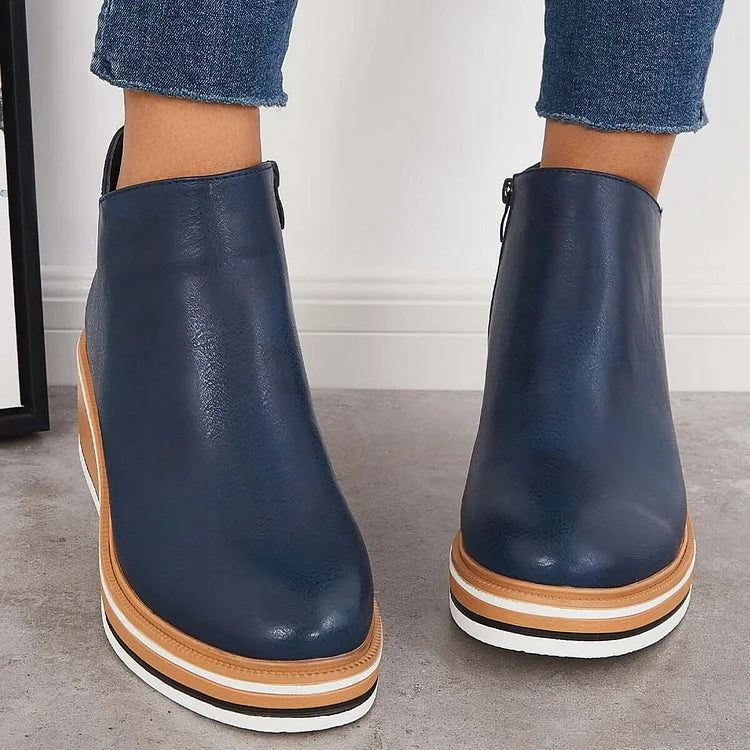 Ankle Boots Damen mit Keilabsatz und Reißverschluss - 6 - Jasminaboutique.com