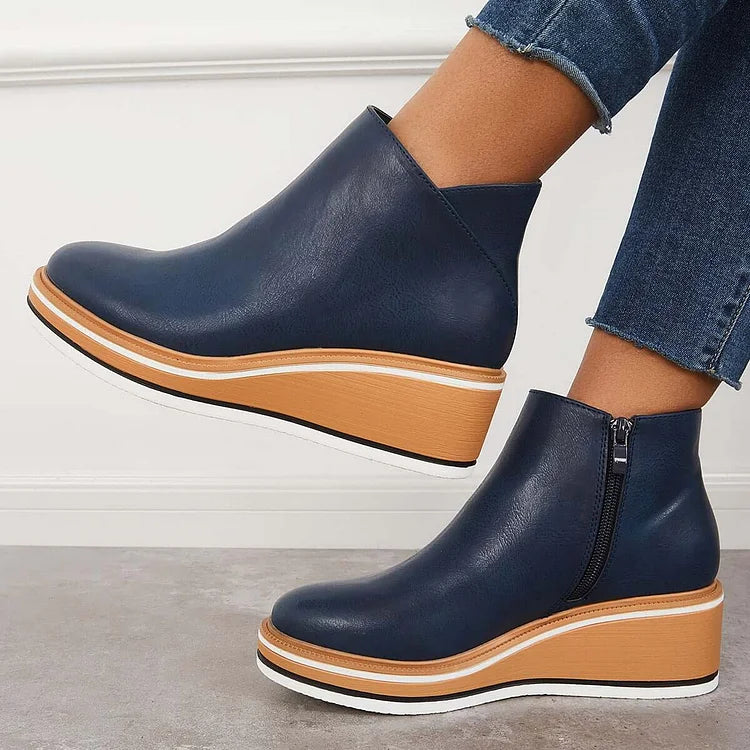 Ankle Boots Damen mit Keilabsatz und Reißverschluss - 7 - Jasminaboutique.com