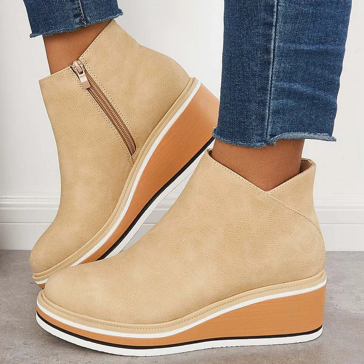 Ankle Boots Damen mit Keilabsatz und Reißverschluss - 8 - Jasminaboutique.com