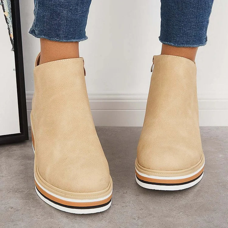 Ankle Boots Damen mit Keilabsatz und Reißverschluss - 9 - Jasminaboutique.com