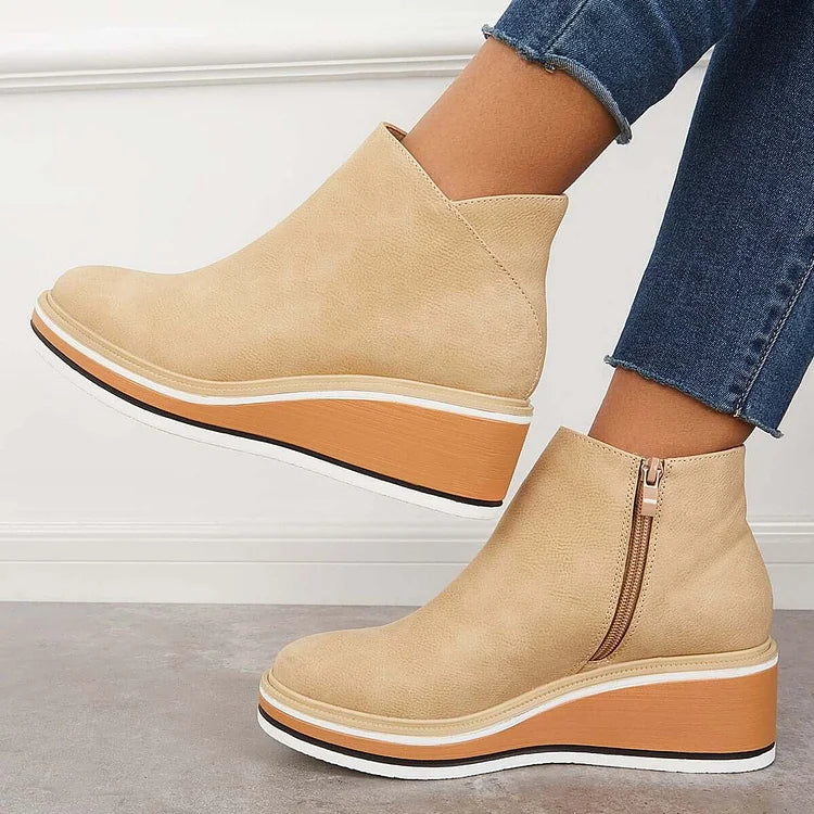Ankle Boots Damen mit Keilabsatz und Reißverschluss - 10 - Jasminaboutique.com