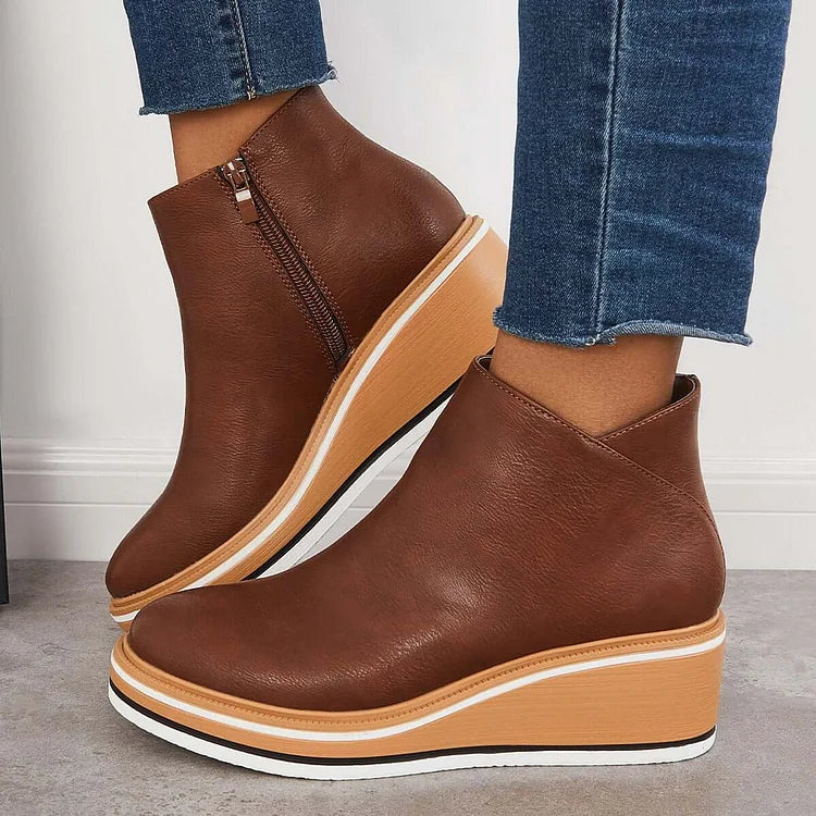 Ankle Boots Damen mit Keilabsatz und Reißverschluss - 11 - Jasminaboutique.com