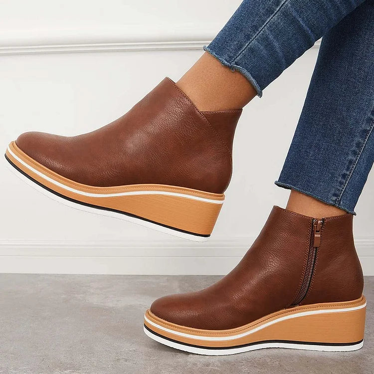Ankle Boots Damen mit Keilabsatz und Reißverschluss - 12 - Jasminaboutique.com