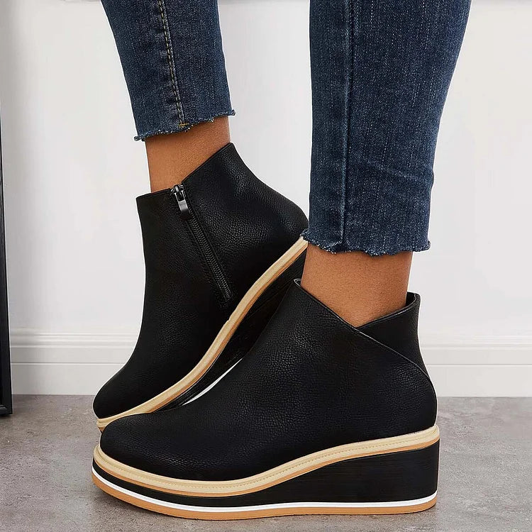 Ankle Boots Damen mit Keilabsatz und Reißverschluss - 13 - Jasminaboutique.com