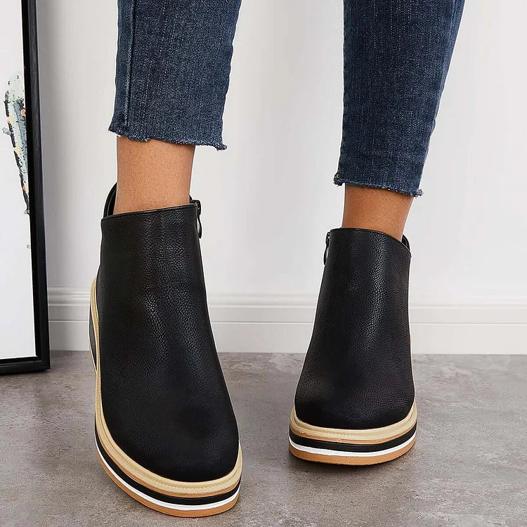 Ankle Boots Damen mit Keilabsatz und Reißverschluss - 14 - Jasminaboutique.com