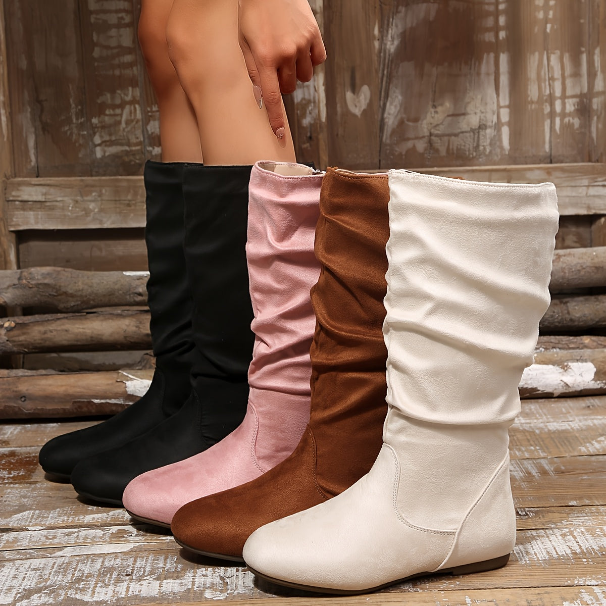 Schlupfstiefel Damen mit sanfter Raffung und Reißverschluss - 11 - Jasminaboutique.com