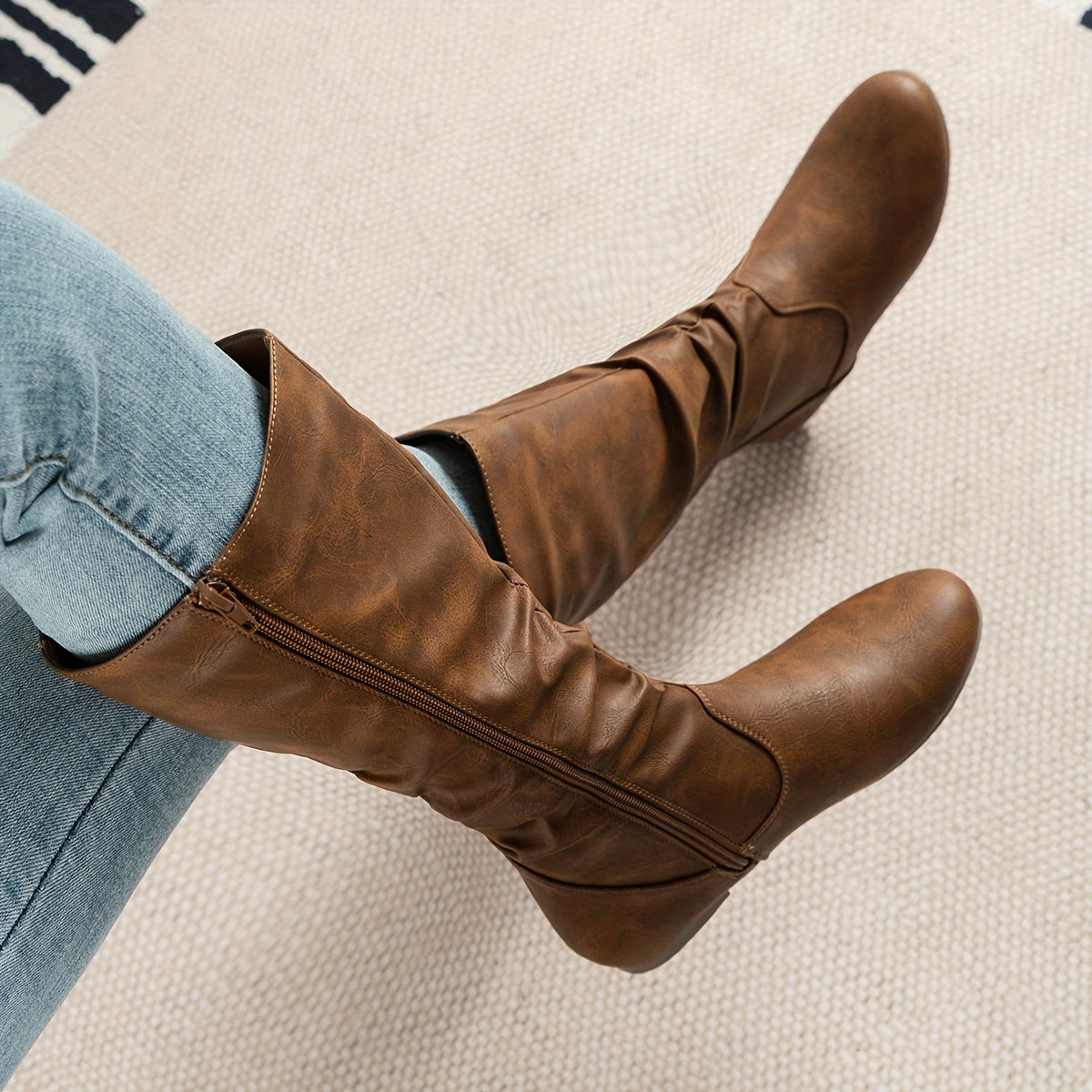 Schwarze Slouch Mid-Calf Boots Damen mit Reißverschluss - 2 - Jasminaboutique.com