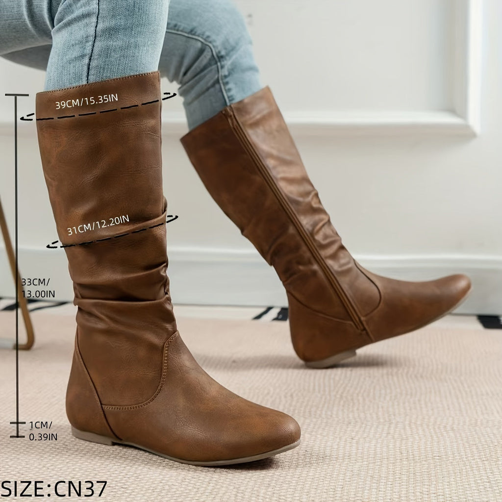 Schwarze Slouch Mid-Calf Boots Damen mit Reißverschluss - 3 - Jasminaboutique.com