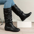 Schwarze Slouch Mid-Calf Boots Damen mit Reißverschluss - 14 - Jasminaboutique.com