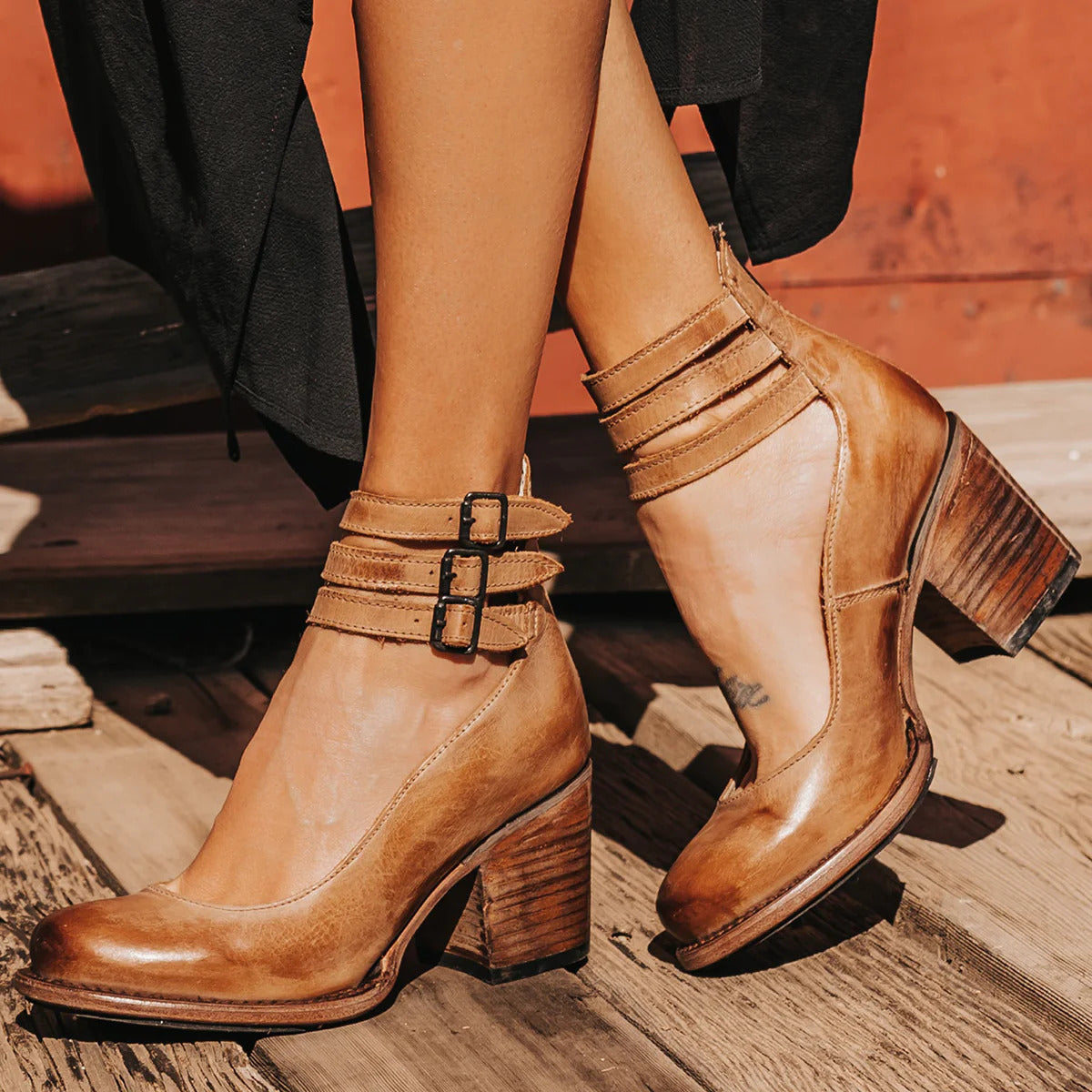 Block Heel Stiefeletten Damen mit Schnallen - 1 - Jasminaboutique.com