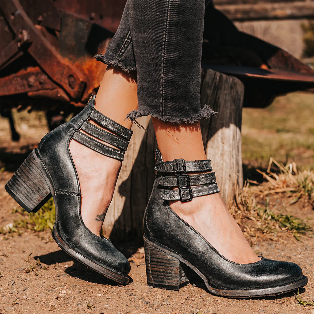 Block Heel Stiefeletten Damen mit Schnallen - 2 - Jasminaboutique.com