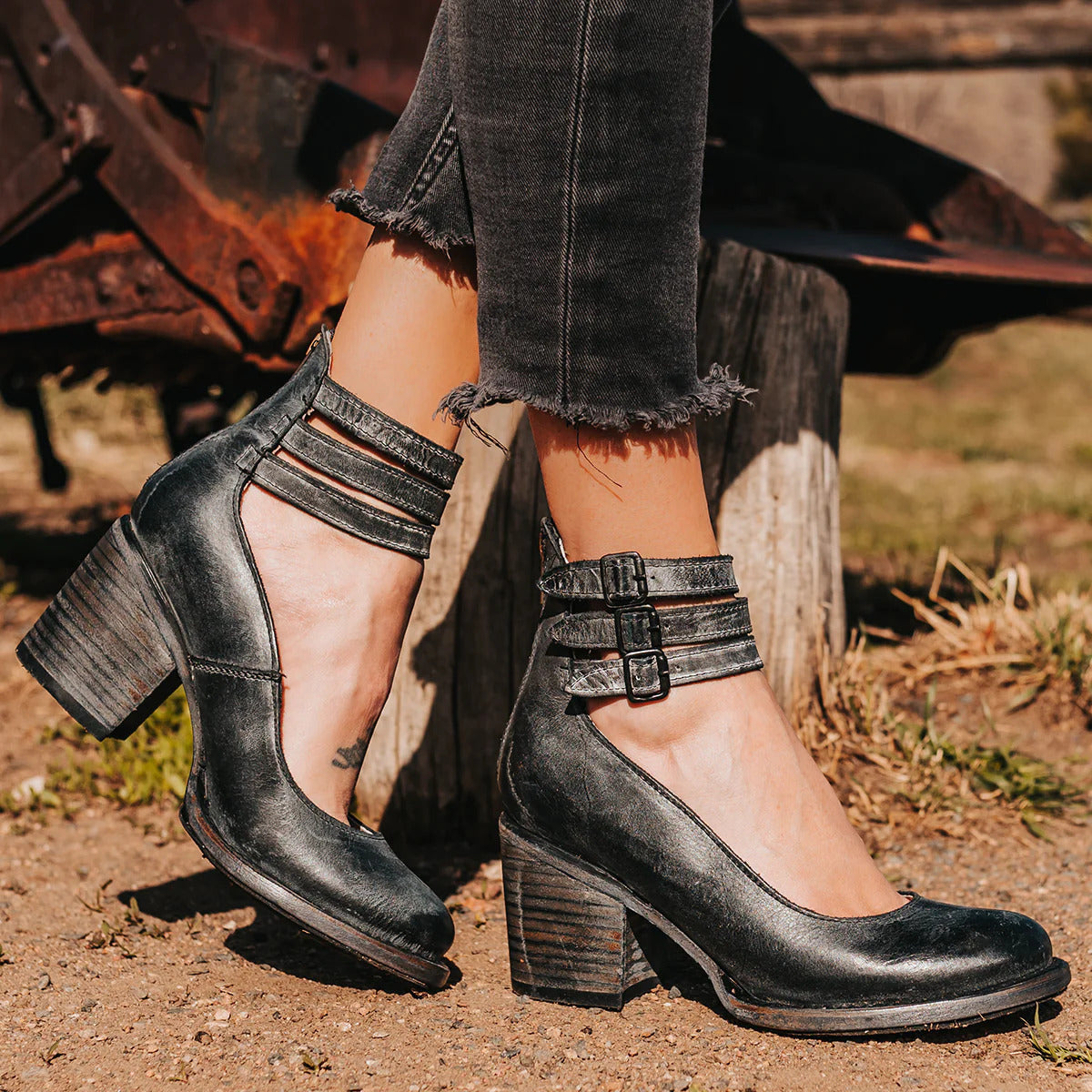 Block Heel Stiefeletten Damen mit Schnallen - 2 - Jasminaboutique.com