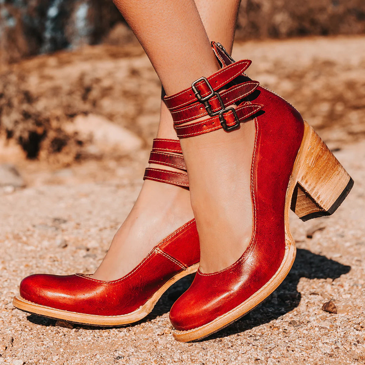 Block Heel Stiefeletten Damen mit Schnallen - 3 - Jasminaboutique.com