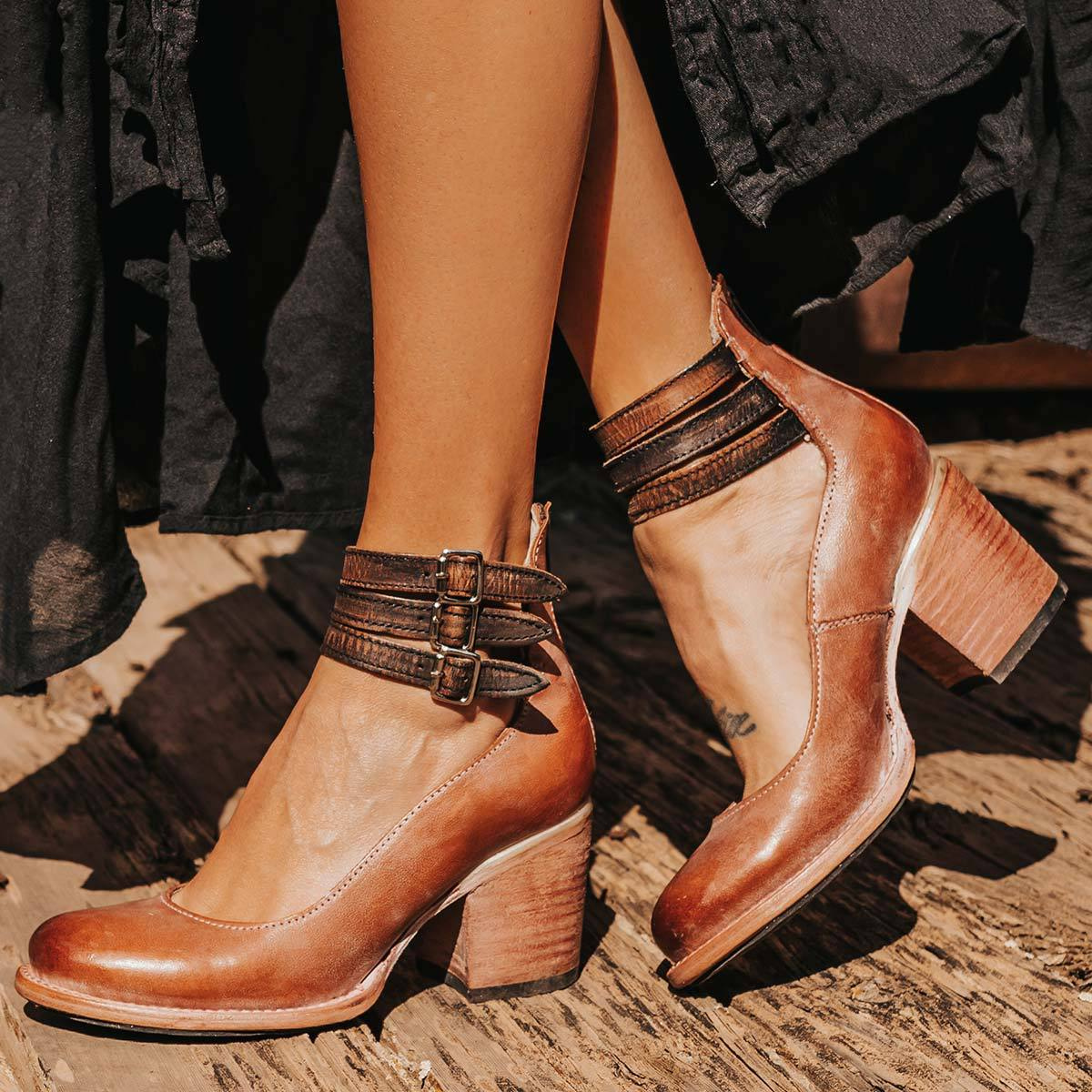 Block Heel Stiefeletten Damen mit Schnallen - 5 - Jasminaboutique.com