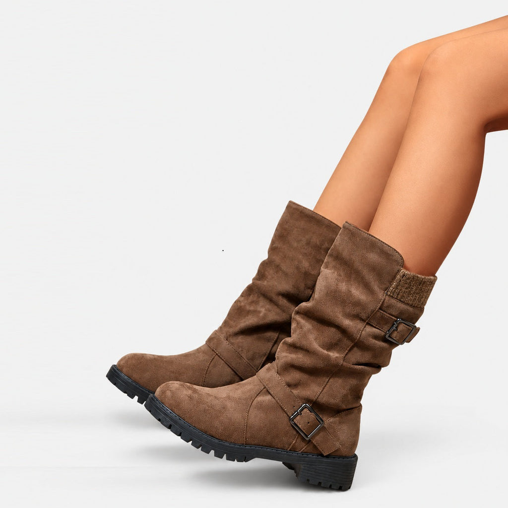 Slouch-Boots Damen mit Schnallen und Chunky-Sohle - 2 - Jasminaboutique.com