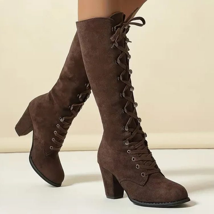 Knöchelhohe Stiefel Damen mit Schnürung und Blockabsatz - 1 - Jasminaboutique.com