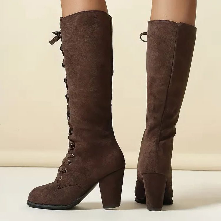 Knöchelhohe Stiefel Damen mit Schnürung und Blockabsatz - 3 - Jasminaboutique.com