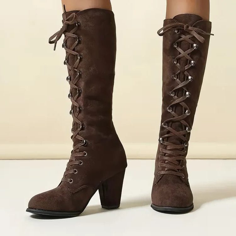 Knöchelhohe Stiefel Damen mit Schnürung und Blockabsatz - 4 - Jasminaboutique.com
