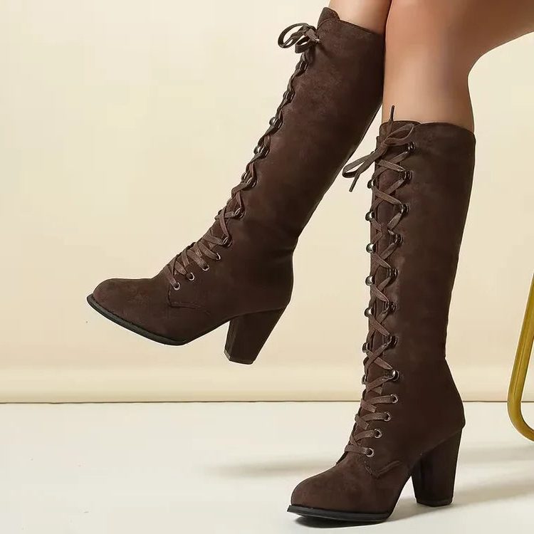 Knöchelhohe Stiefel Damen mit Schnürung und Blockabsatz - 5 - Jasminaboutique.com