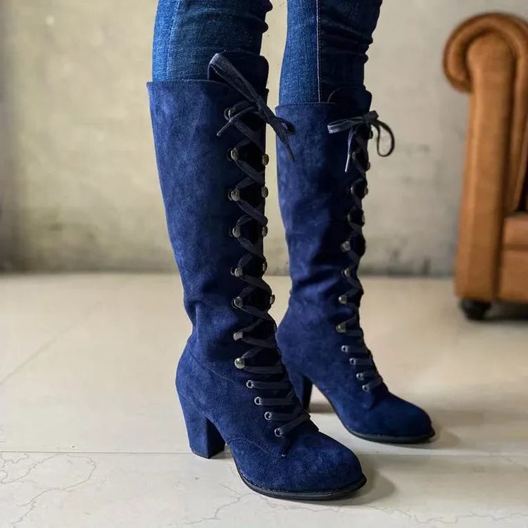 Knöchelhohe Stiefel Damen mit Schnürung und Blockabsatz - 6 - Jasminaboutique.com
