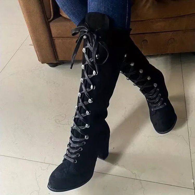 Knöchelhohe Stiefel Damen mit Schnürung und Blockabsatz - 11 - Jasminaboutique.com