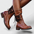 Lace-Up Boots Damen mit Blockabsatz und Nieten - 1 - Jasminaboutique.com