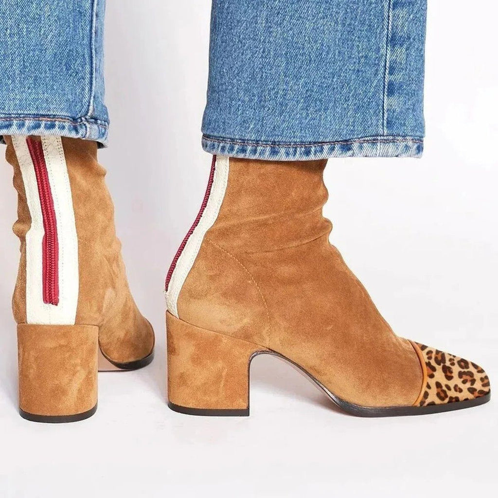 Block Heel Stiefel Damen mit Leopardenzehen und Reißverschluss - 4 - Jasminaboutique.com