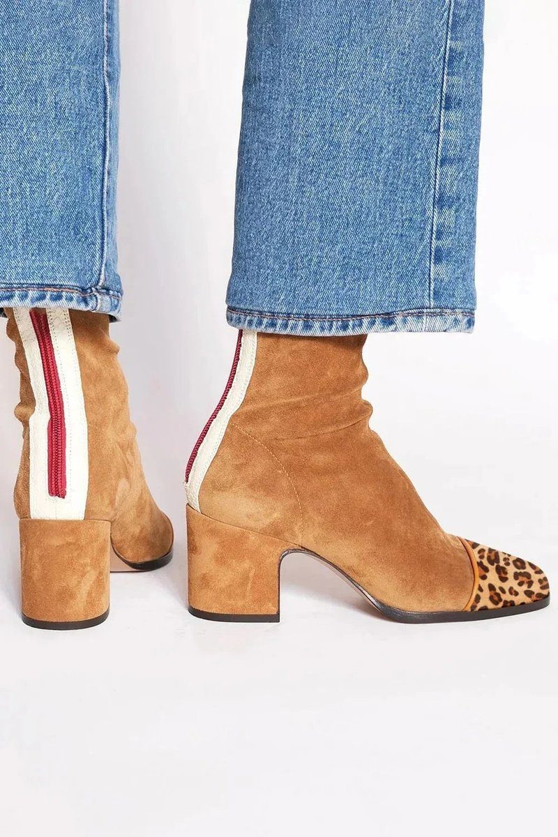 Block Heel Stiefel Damen mit Leopardenzehen und Reißverschluss - 6 - Jasminaboutique.com