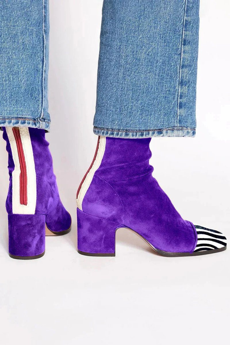 Block Heel Stiefel Damen mit Leopardenzehen und Reißverschluss - 8 - Jasminaboutique.com