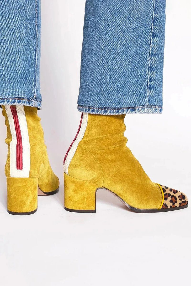 Block Heel Stiefel Damen mit Leopardenzehen und Reißverschluss - 9 - Jasminaboutique.com