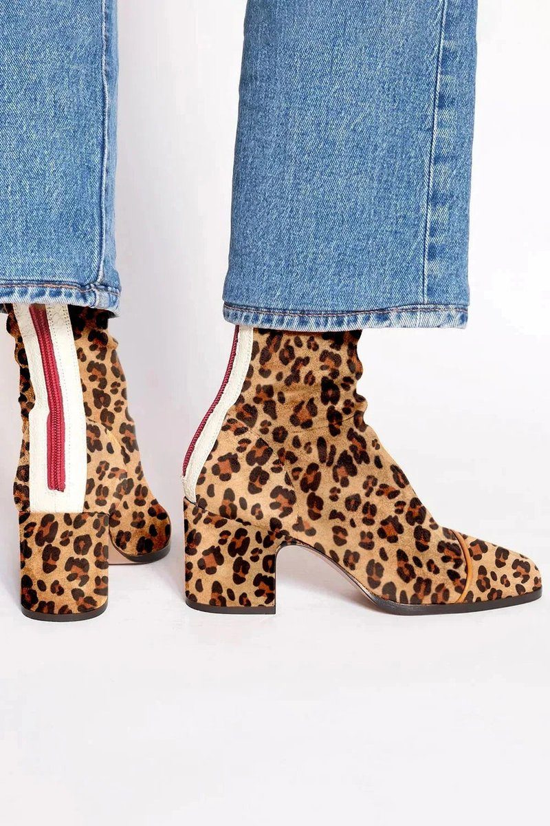 Block Heel Stiefel Damen mit Leopardenzehen und Reißverschluss - 10 - Jasminaboutique.com