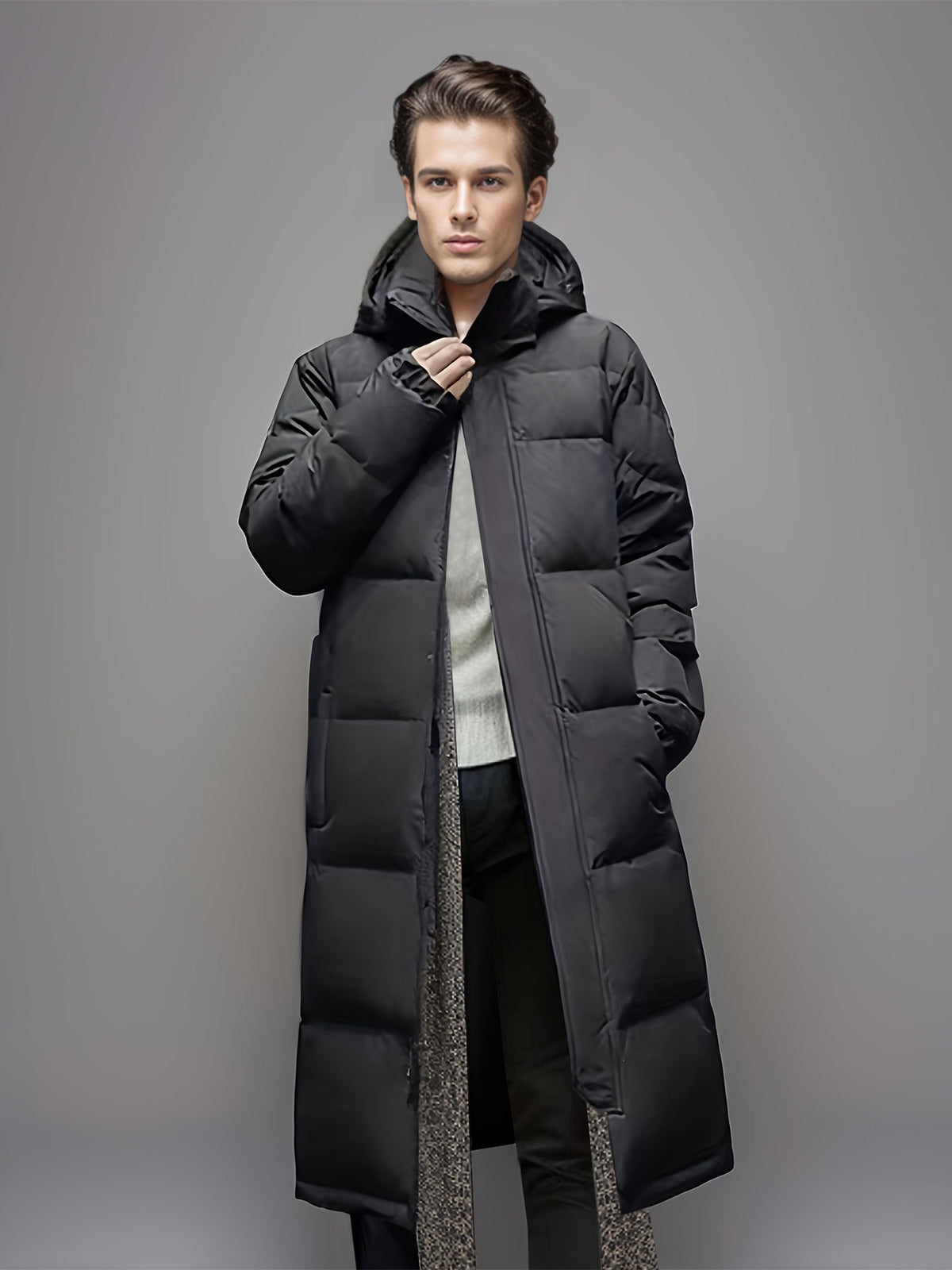 Herren Wintermantel lang mit Kapuze und taillierter Passform - 5 - Jasminaboutique.com